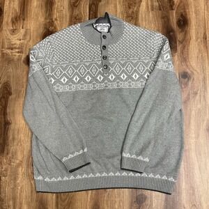 Jos A Bank Fair Isle Henley Sweater Men 3XL Gray Nordic Grandpa Classic Preppy